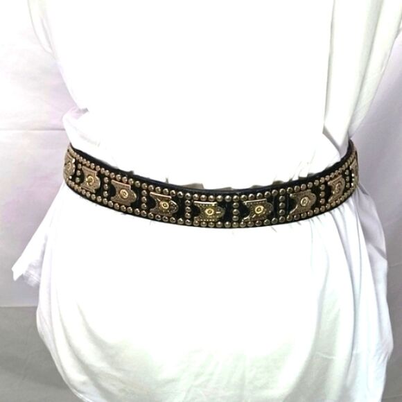 Studded Black Leather Belt with Silver Buckle Moto Bikercore Grunge S/M........ - Picture 4 of 15